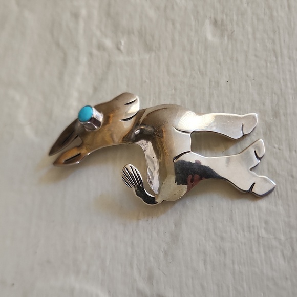 Adorable Native American Navajo Handmade Turquoise & Sterling Burro Brooch ♥️🫏 - Picture 7 of 13